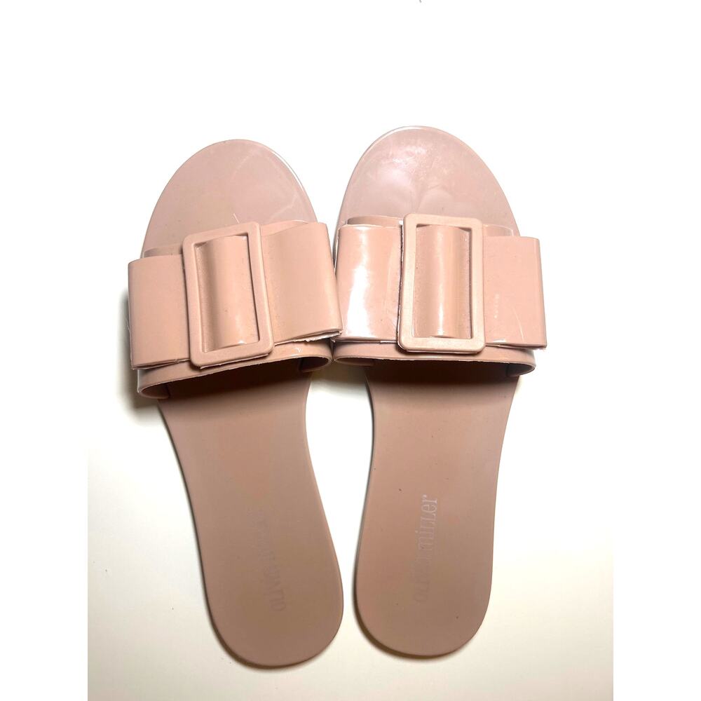 Olivia Miller Blush Pink Bow Slide Sandals Double Strap Slip On